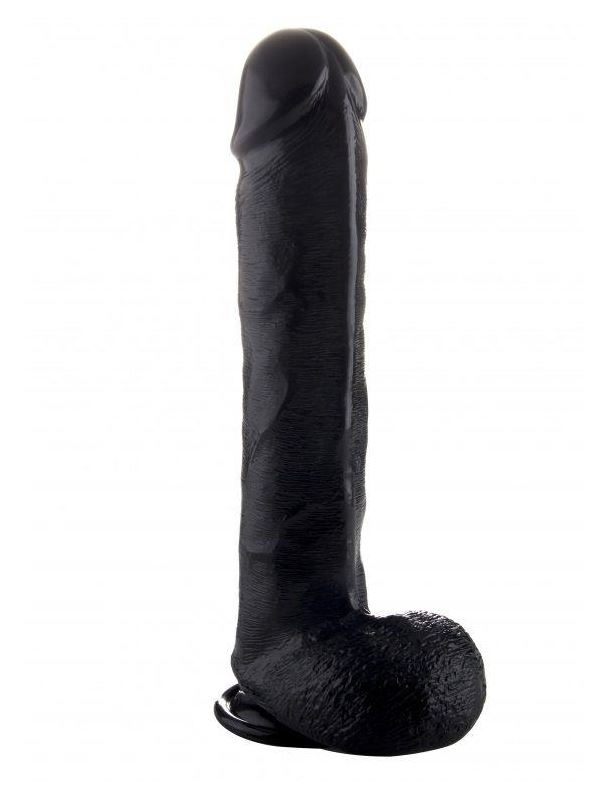 Чёрный фаллоимитатор Realistic Cock 15 With Scrotum - 38 см.