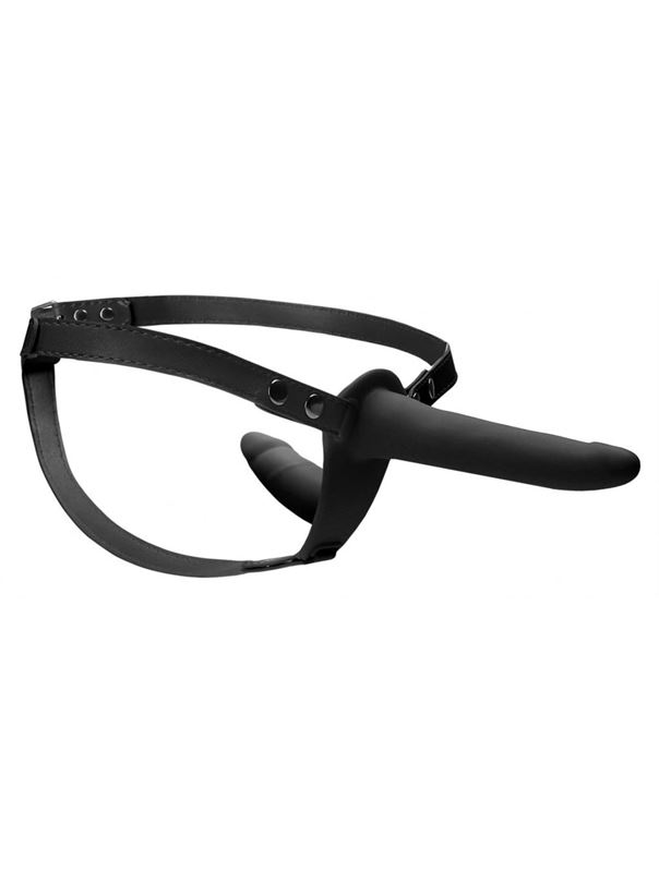 Черный двойной страпон для женщин Adjustable на ремешках (16 см)