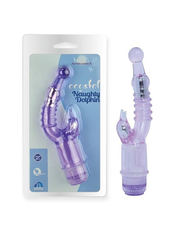 Фиолетовый вибратор с клиторальным стимулятором Crystal Naughty Dolphin
