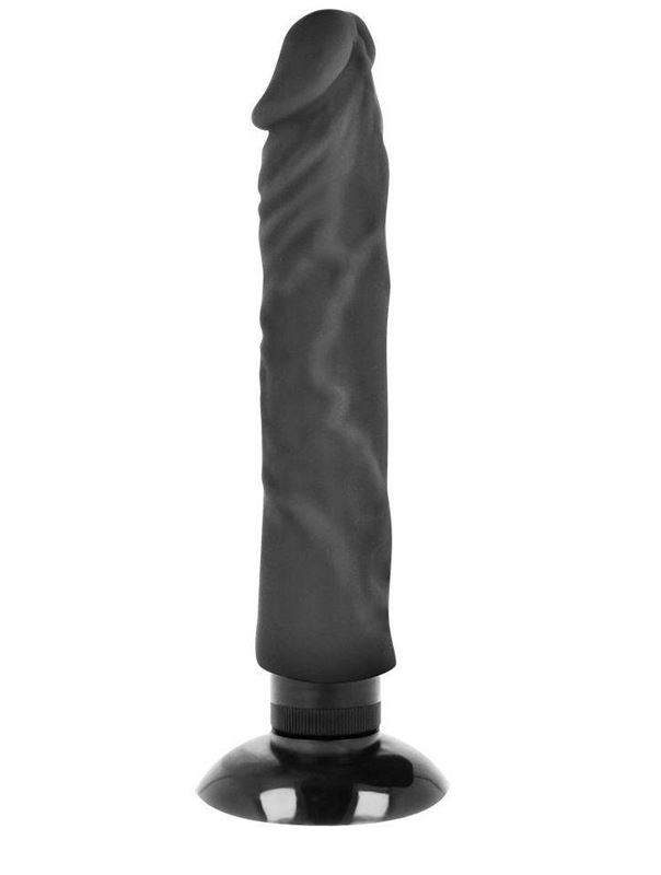 Черный вибратор на присоске Basecock Realistic Vibrator 2in1 (20 см)