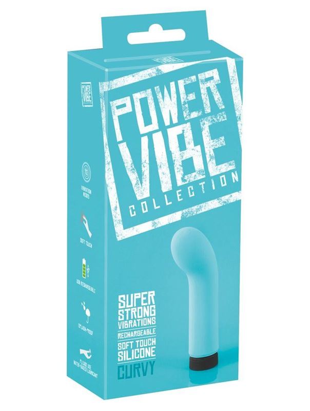 Бирюзовый мини-вибратор Power Vibe Curvy с загнутой головкой (12 см)