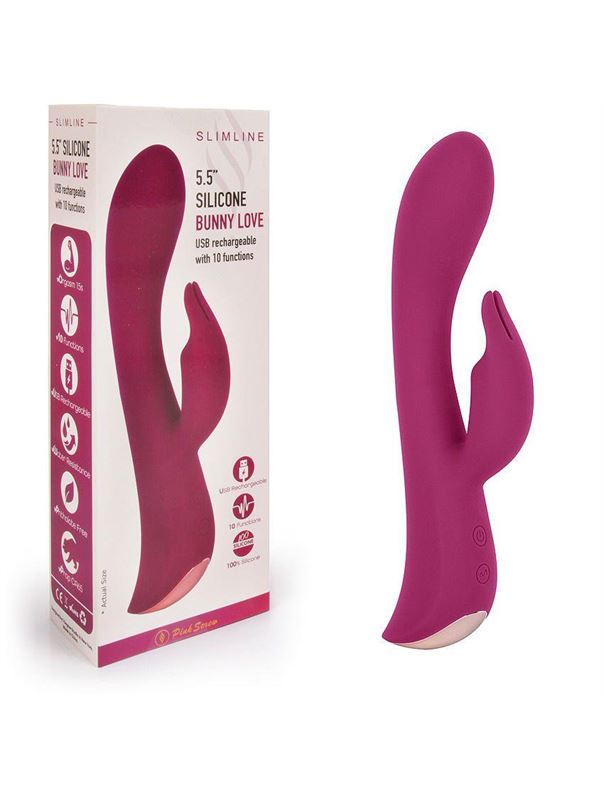 Бордовый вибромассажер-кролик 5" Silicone Bunny Love (19,1 см)
