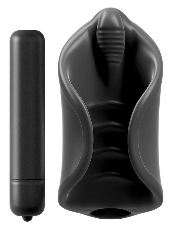 Чёрный мастурбатор Vibrating Silicone Stimulator с вибрацией