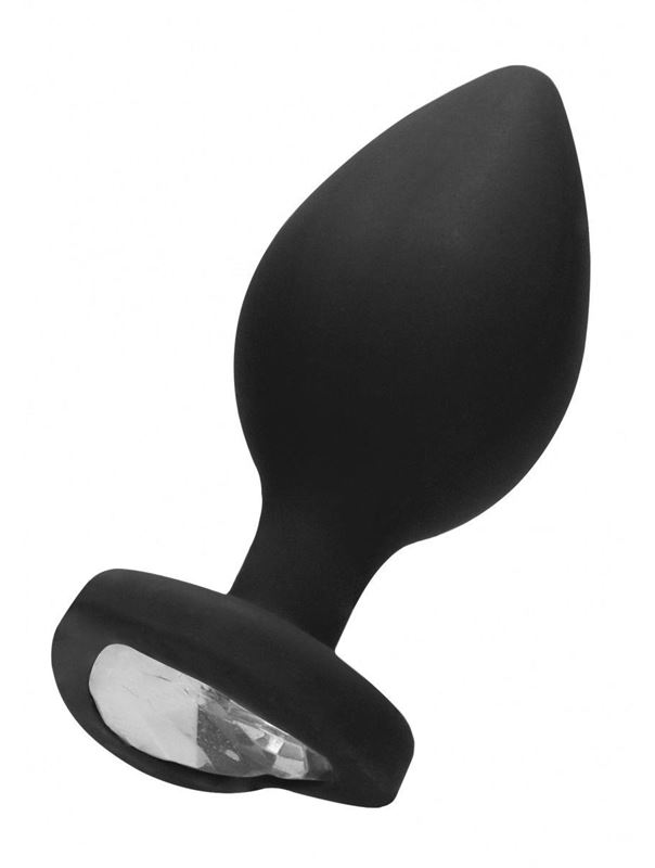 Черная анальная пробка с прозрачным стразом Extra Large Diamond Heart Butt Plug (9,5 см)