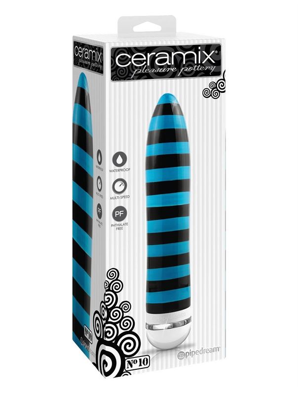 Бирюзово-черный керамический вибромассажер Ceramix No.10 - 20,3 см. 
