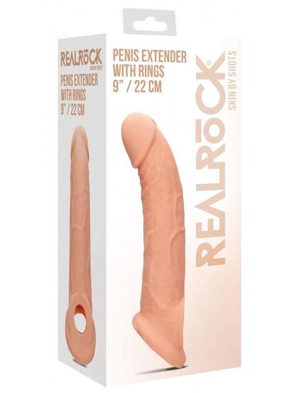 Телесная насадка с кольцом Penis Extender with Rings - 22 см.