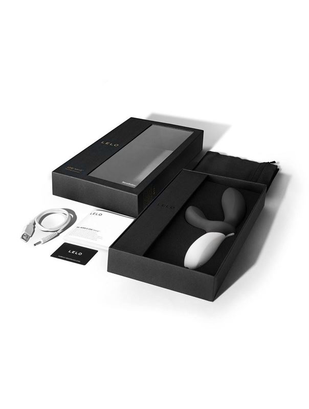 Графитовый вибромассажёр простаты Loki Wave Obsidian Black с отростком для стимуляции промежности - 19,6 см.