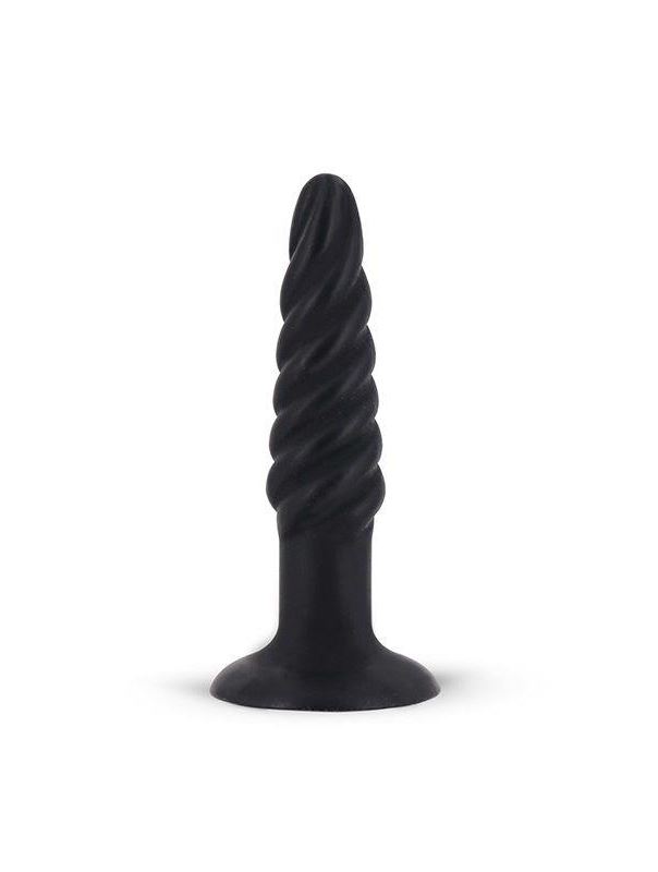 Анальная пробка со спиралевидным рельефом MENZSTUFF SPIRAL PLUG BLACK - 11,5 см.