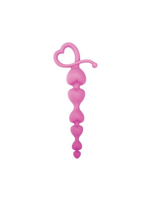 Розовая анальная цепочка с звеньями-сердечками HEARTY ANAL WAND SILICONE - 18 см.