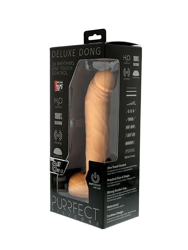 Телесный вибратор из силикона с кнопкой в основании ствола PURRFECT SILICONE DELUXE ONE TOUCH 8INCH - 20 см.