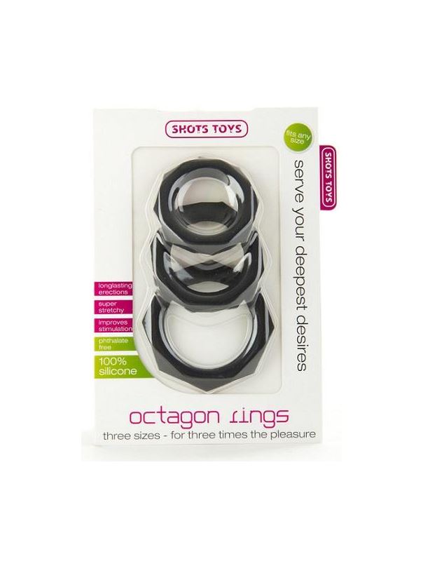Набор чёрных эрекционных колец Octagon Rings 3 sizes (3 шт.)