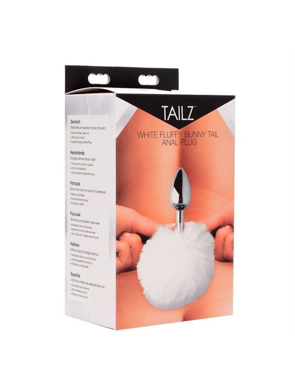 Металлическая анальная пробка с белым заячьим хвостиком White Fluffy Bunny Tail Anal Plug