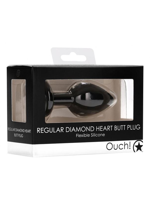 Черная анальная пробка с прозрачным стразом Diamond Heart Butt Plug (7,3 см)