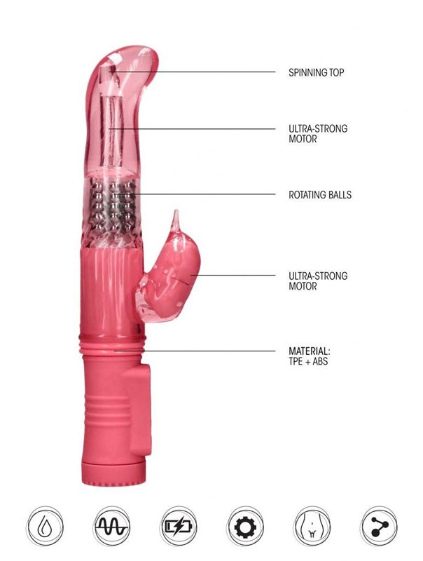 Розовый вибратор кролик Rotating Dolphin (23 см)