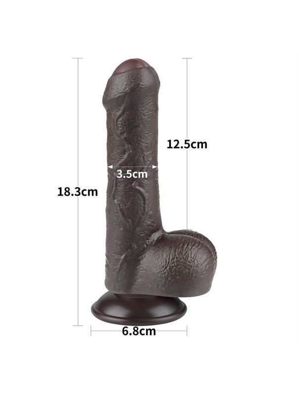 Коричневый фаллоимитатор 7" Sliding Skin Dual Layer Dong на присоске (18,3 см)