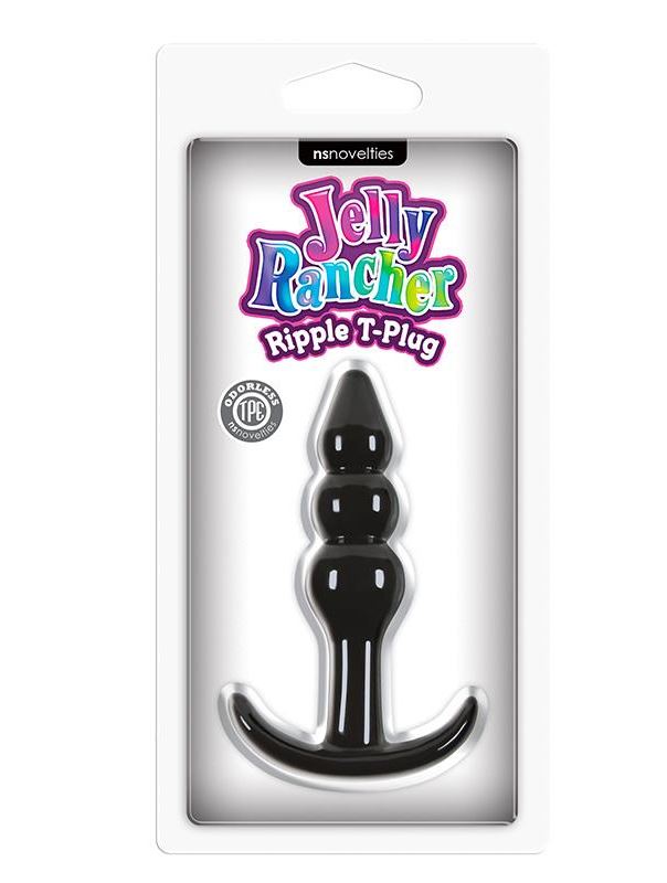 Чёрная анальная пробка Jelly Rancher T-Plug Ripple - 10,9 см.