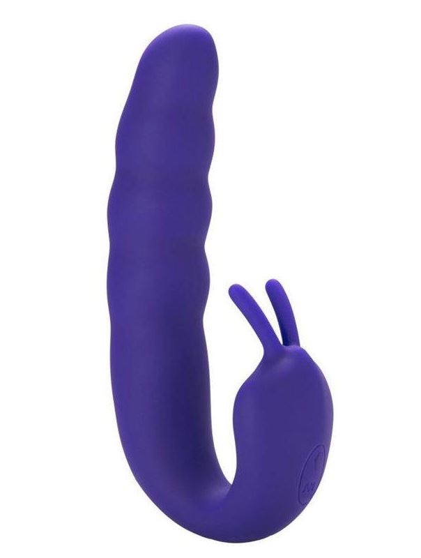 Фиолетовый вибратор Ribbed Dual Stimulator with Rolling Ball (17 см)