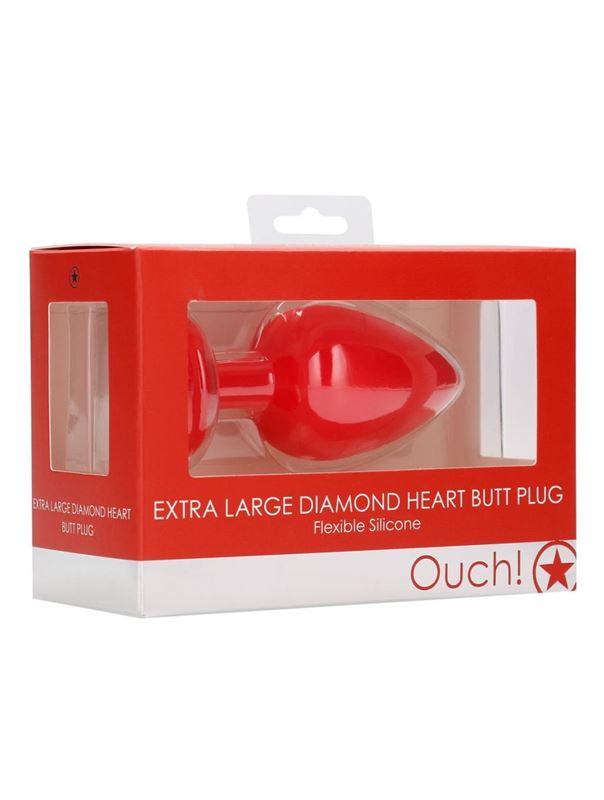 Красная анальная пробка с прозрачным стразом Extra Large Diamond Heart Butt Plug (9,5 см)