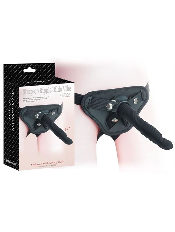Черный вибрострапон 6.7 inch Strap-on Ripple Dildo Vibe - 21 см.