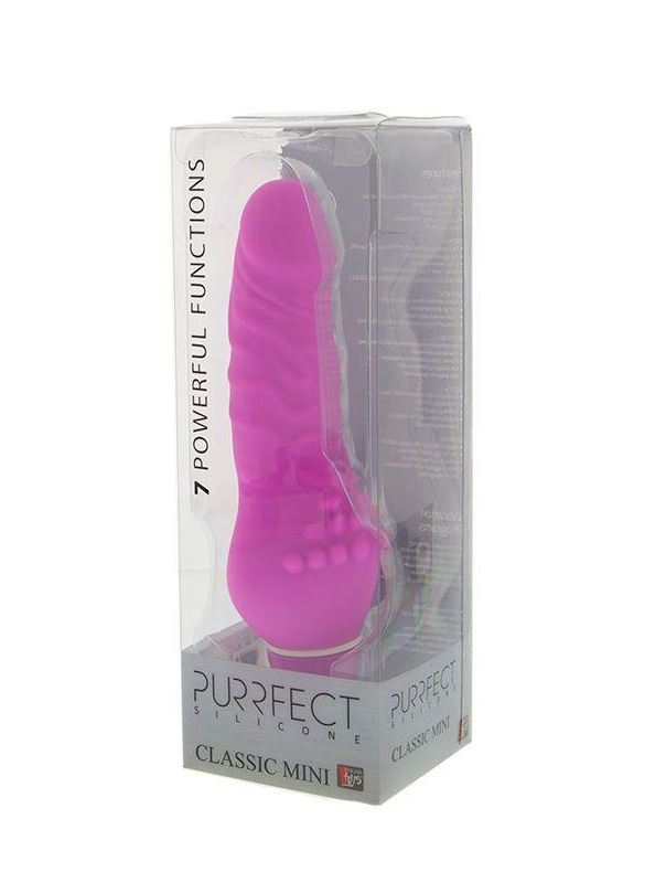 Розовый вибратор PURRFECT SILICONE - CLASSIC MINI с широким основанием (13 см)