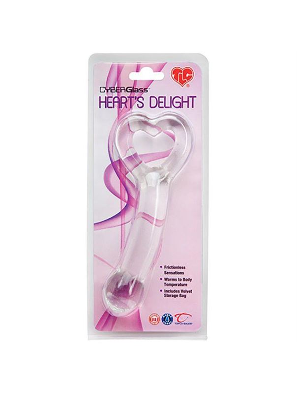 Стеклянный фаллос с ручкой-сердечком CyberGlass Heart’s Delight (17 см)