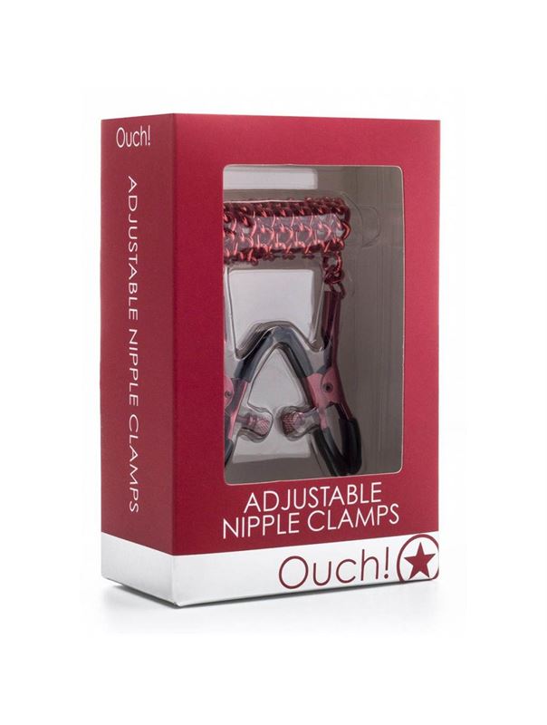 Зажимы на соски с красной цепочкой Ouch! - Adjustable Nipple Clamps