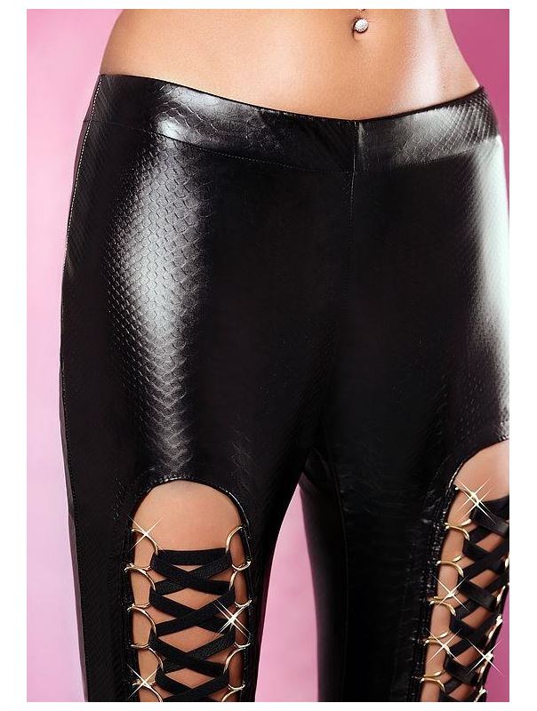 Леггинсы Aggressive pants под змеиную кожу со шнуровками