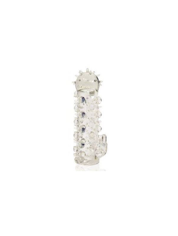 Закрытая прозрачная насадка Crystal sleeve с усиками и пупырышками - 13,5 см.