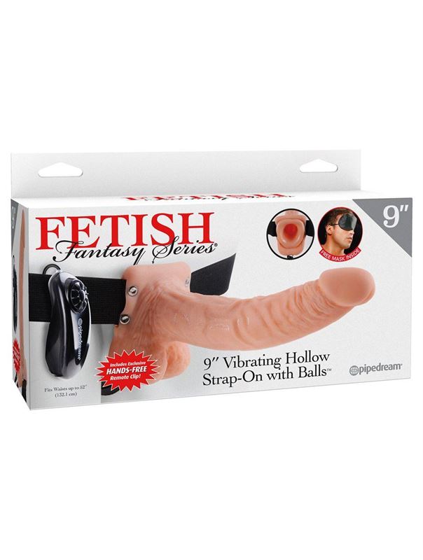 Телесный полый страпон с вибрацией Vibrating Hollow Strap-On with Balls (24 см)