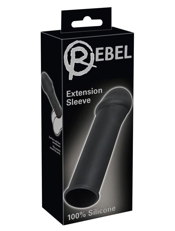 Чёрная удлиняющая насадка для пениса Rebel - 16 см.