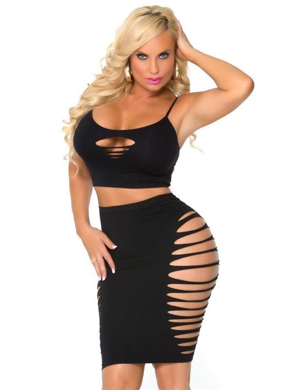 Чувственный комплект UP ALL NIGHT BRALETTE  SKIRT SET: топ и юбка с прорезями
