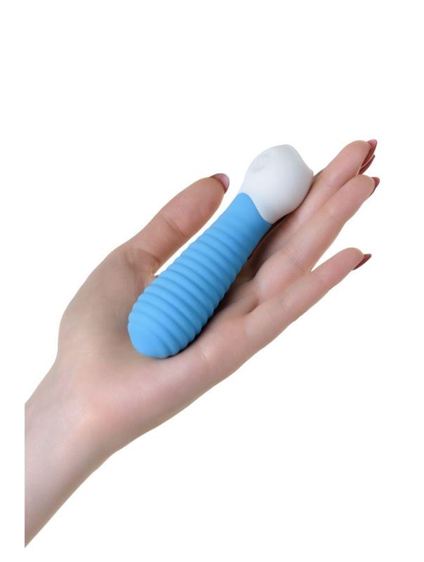 Голубой мини-вибратор MINI 2 с ребрами (11,8 см)
