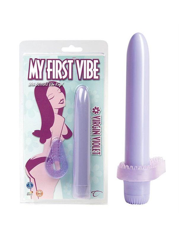 Сиреневый вибратор с эрекционным кольцом My First Vibe - 17 см.