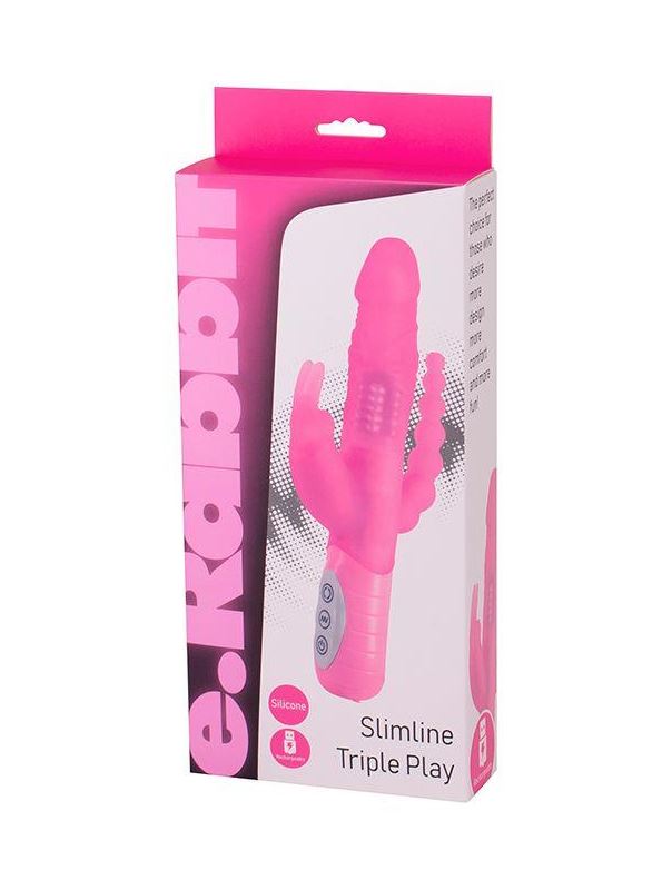 Розовый вибратор кролик SLIMLINE TRIPLE PLAY с анальным стимулятором (15,5 см)