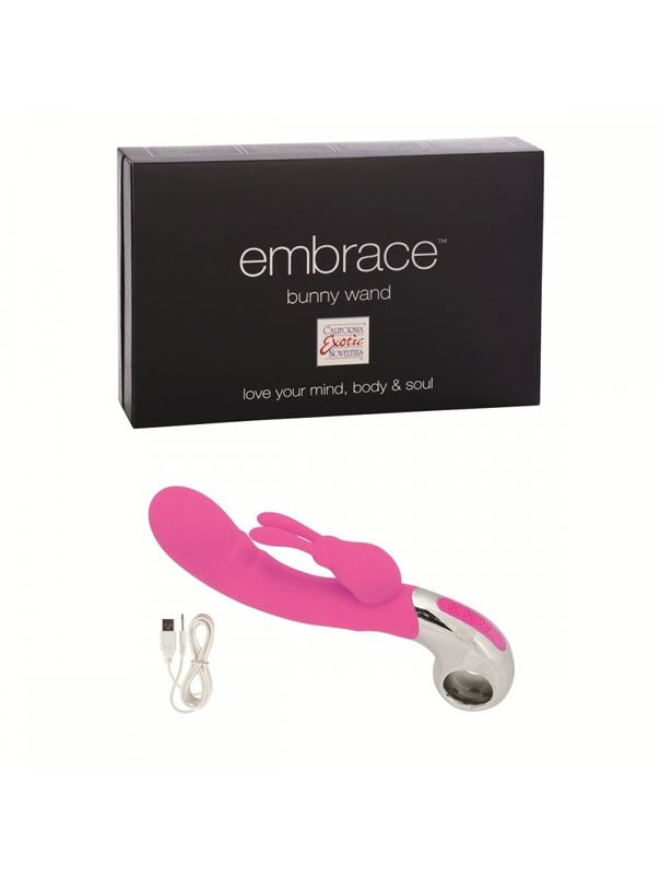 Розовый вибратор EMBRACE BUNNY WAND PINK - 12,75 см.
