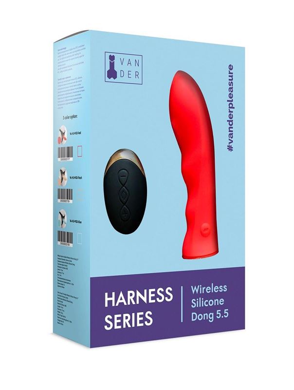 Красный женский страпон с вибрацией Vander Wireless Silicone Dong (14 см)