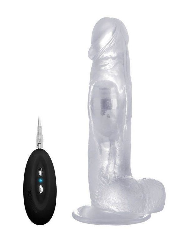 Прозрачный вибратор-реалистик Vibrating Realistic Cock 8 With Scrotum - 20 см.