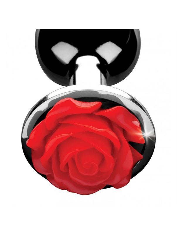 Серебристая анальная пробка с розой Red Rose Butt Plug (8 см)