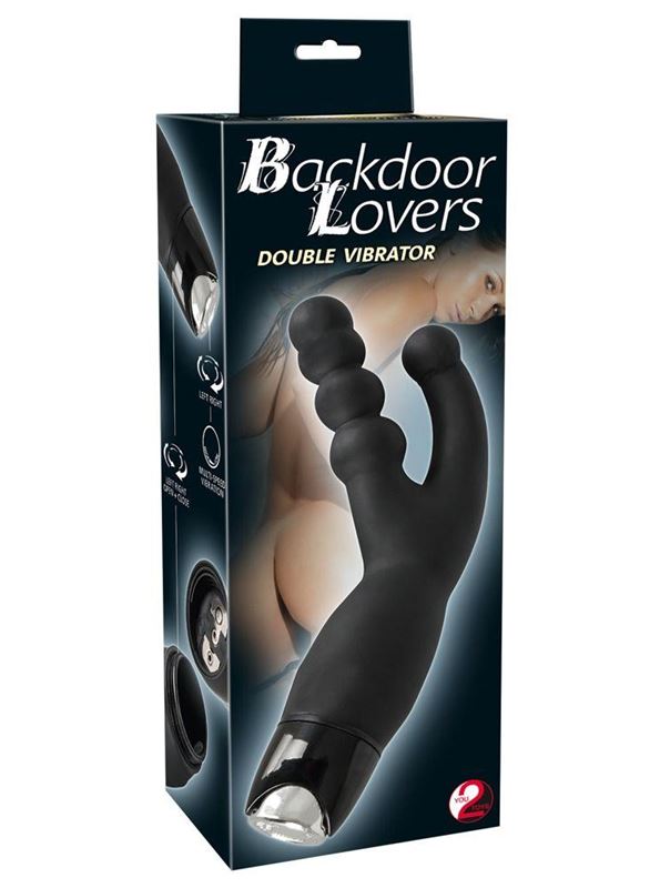 Чёрный анально-вагинальный вибратор Double Vibrator - 21 см.