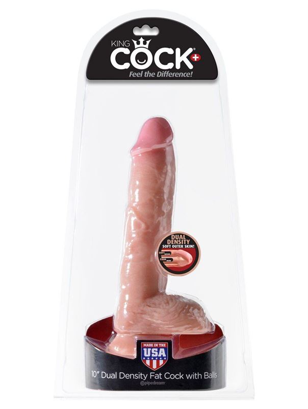 Телесный фаллоимитатор с мошонкой Dual Density 10 Fat Cock with Balls - 25,4 см