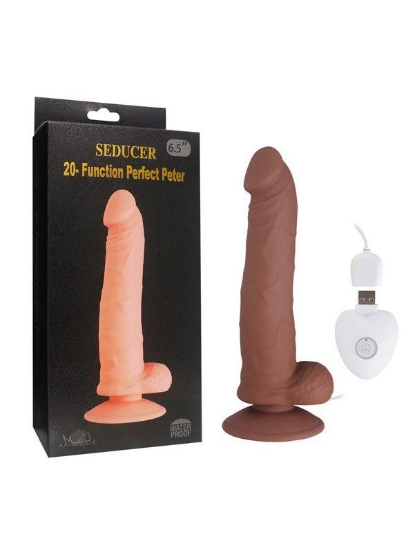 Коричневый вибратор SEDUCER 20 Function Perfect Peter (20,5 см)