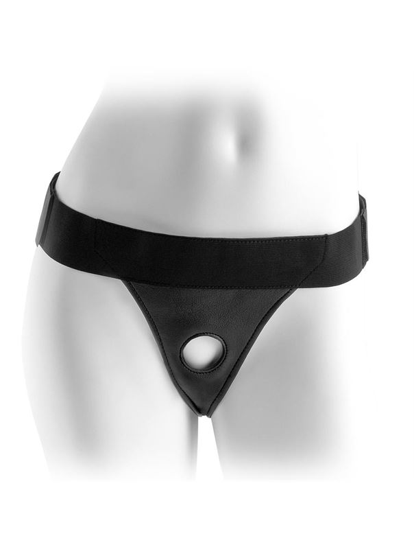 Черные виниловые женские трусики для страпона Crotchless Harness