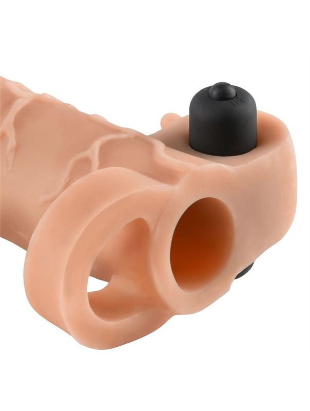 Телесная вибронасадка с кольцом Vibrating Real Feel 2" Extension (16 см)