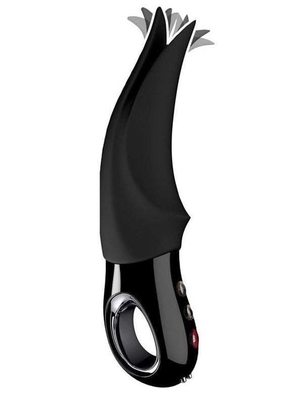 Чёрный вибратор Volta Black Line с раздвоенным кончиком (18,9 см)