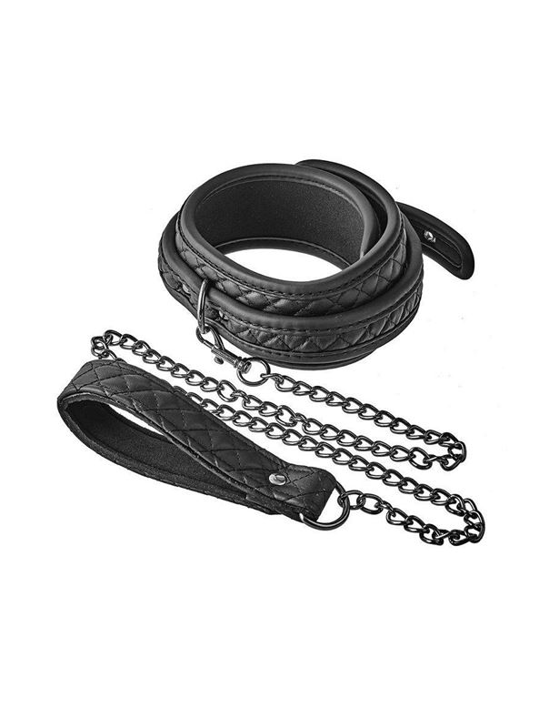 Черный ошейник с поводком COLLAR LEASH DIAMOND