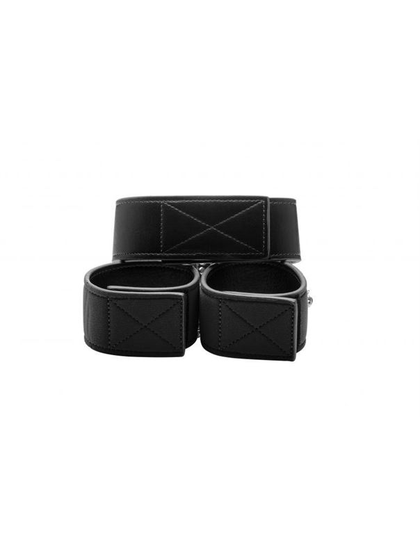 Чёрный двусторонний ошейник с наручниками Reversible Collar and Wrist Cuffs