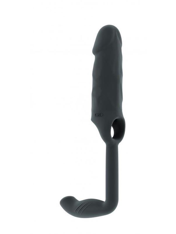 Серая насадка с анальной вставкой Stretchy Penis Exten and Plug No.38