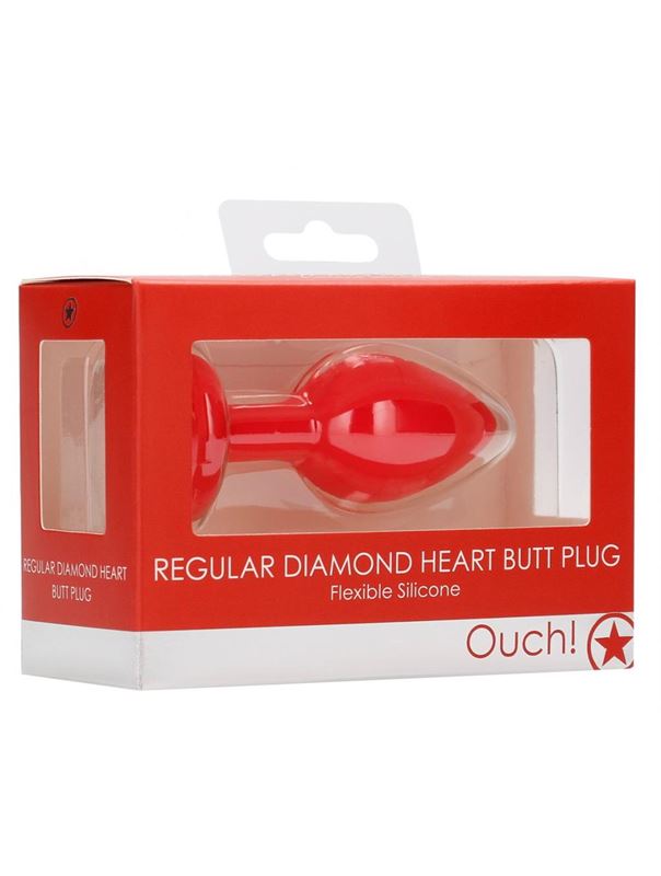 Красная анальная пробка с прозрачным стразом Diamond Heart Butt Plug (7,3 см)