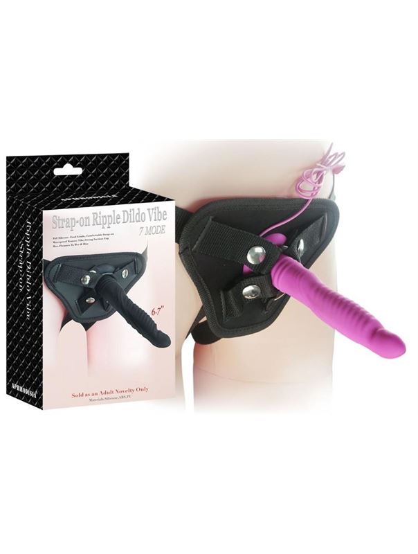 Розовый вибрострапон 6.7 inch Strap-on Ripple Dildo Vibe - 21 см.