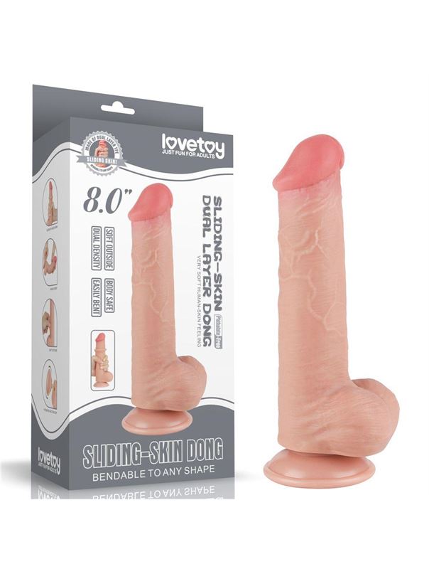 Телесный фаллоимитатор с мошонкой 8" Sliding Skin Dual Layer Dong (20,8 см)